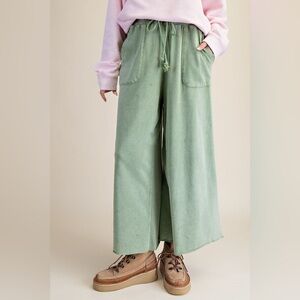 EASEL Juniper Green Terry knit wide leg pants SML NWT
